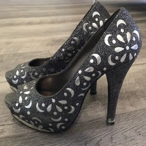 Dark Gray Glitter Heels